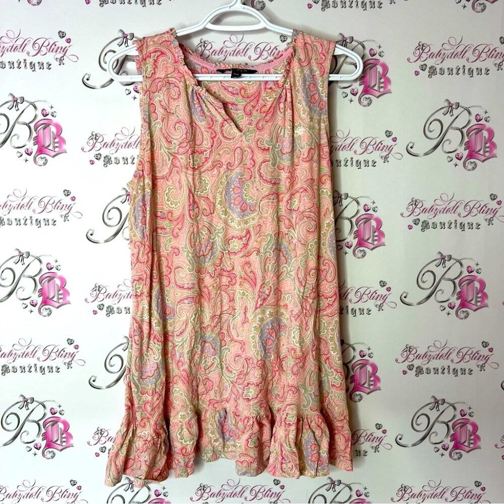 Lauren Ralph Lauren Pink Sleeveless Ruffled Blouse mini dress frilly paisley